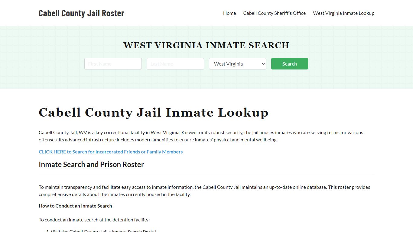 Cabell County Jail Roster Lookup, WV, Inmate Search